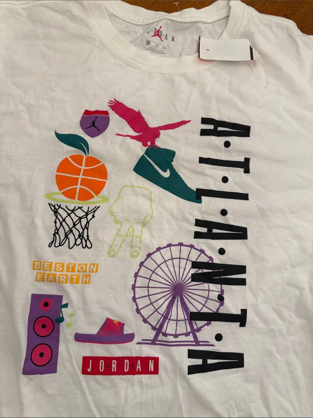 Jordan White Atlanta Graphic Tee with Multicolor Icons xxl